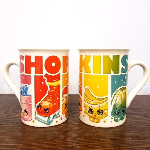 Shopkins Mugs Coffee Cup 4" 2017 Cute Rainbow Pattern Frankford Candy Set 2 x2 - Picture 1 of 9